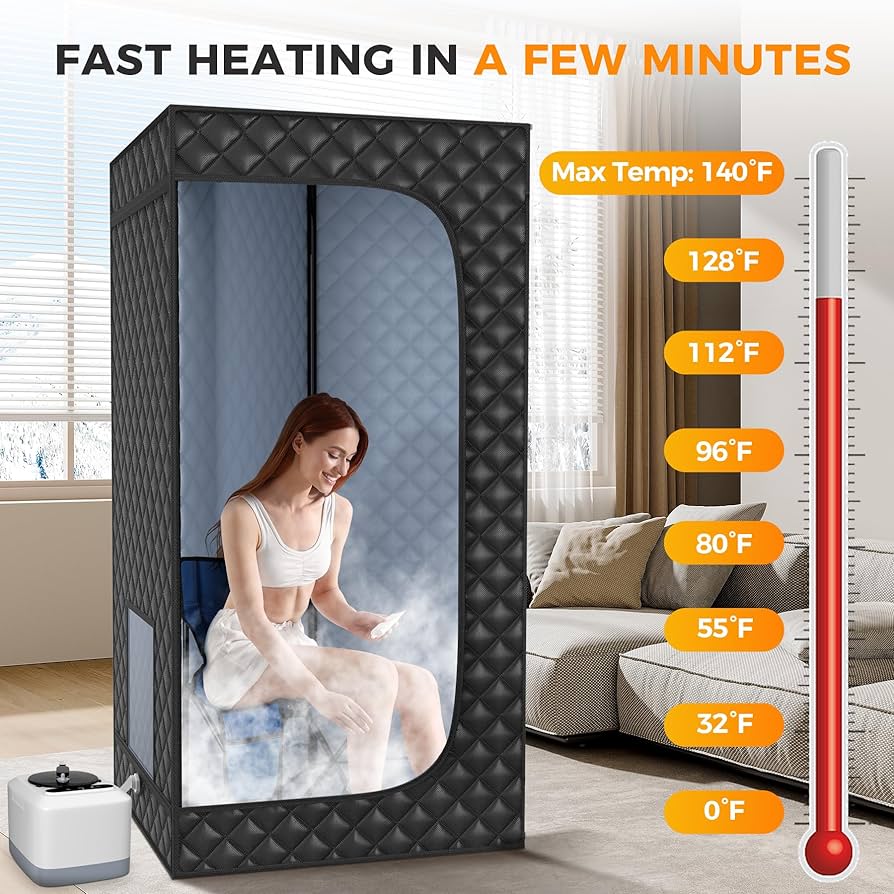 IE SAUNA 折りたたみ式サウナ ブラック フルサイズポータブルスチームサウナ - 折りたたみ式（ブラック